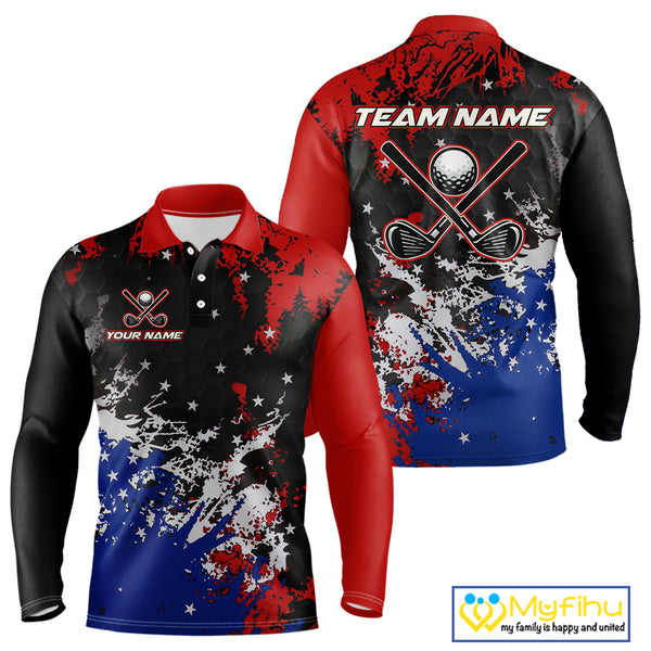 Red, White and Blue Golf Polo shirts for Men Custom Patriotic Gift For Golfers, Mens golf outfit NQS10590