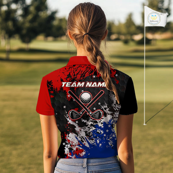 Red, White and Blue Golf Polo shirts for Women Custom Patriotic Gift For Golfers, Ladies golf outfit NQS10590
