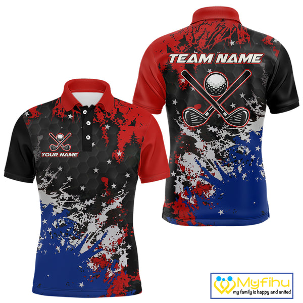 Red, White and Blue Golf Polo shirts for Men Custom Patriotic Gift For Golfers, Mens golf outfit NQS10590