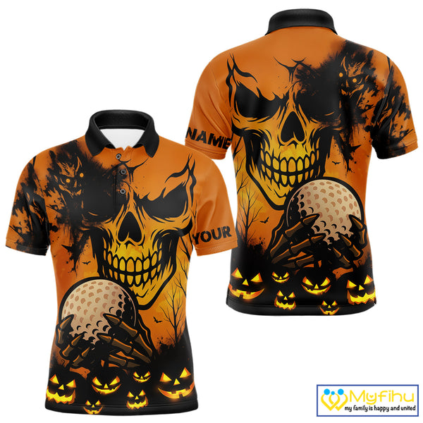 Custom Skull Golf Polo Shirts For Men Halloween Golf Outfits, personalized golf gifts NQS10619
