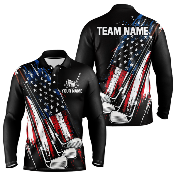 Black American Flag Golf Clubs Mens Golf polo shirts custom team name patriotic golf outfit for men NQS9871