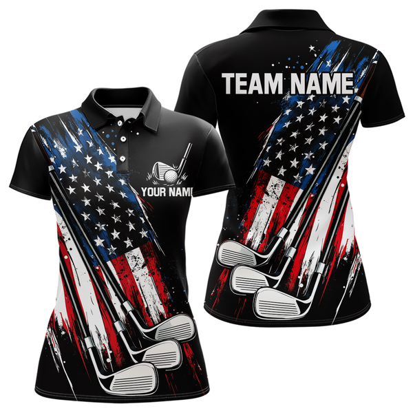 Black American Flag Golf Clubs Women Golf polo shirts custom team name patriotic ladies golf outfit NQS9871