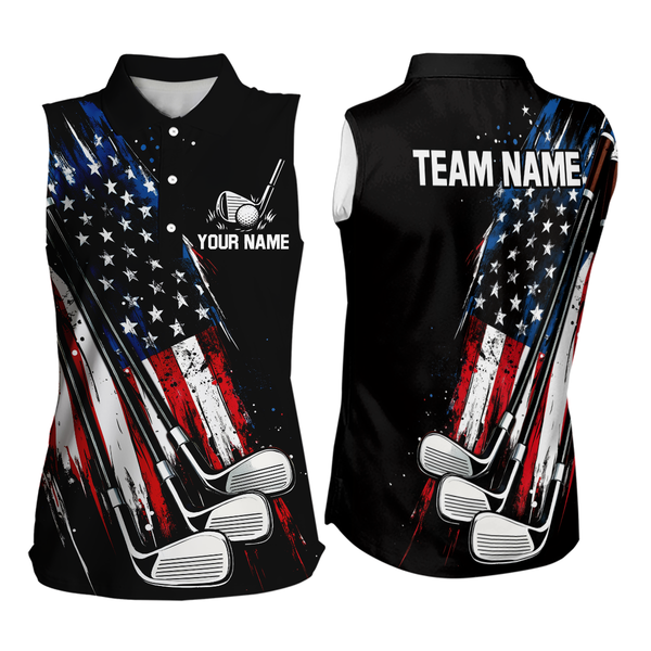 Black American Flag Golf Clubs Women sleeveless polo shirt custom team patriotic ladies golf outfit NQS9871