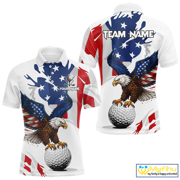 Red, White and Blue American Flag Eagle Mens Golf Polo Shirts Custom Patriotic Golf attire For Men NQS10640