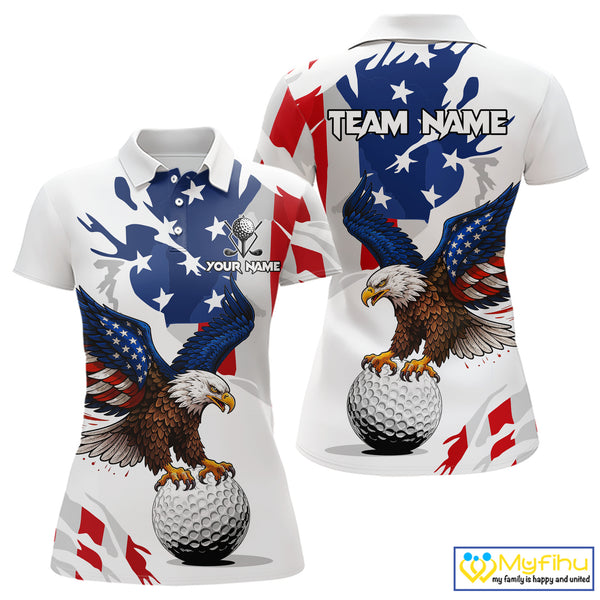 Red, White and Blue American Flag Eagle Women Golf Polo Shirt Custom Patriotic Golf attire For Ladies NQS10640