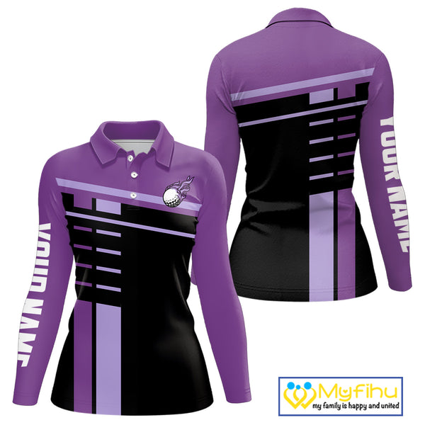 Personalized Black and Purple Women golf polo shirts, Custom Golf Shirts For Team ladies golfers NQS10160