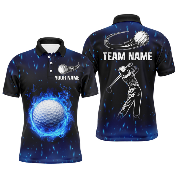 Blue Flame Golf Ball Mens Golf Polo Shirt custom team mens golf apparel, golf gifts for men NQS9244