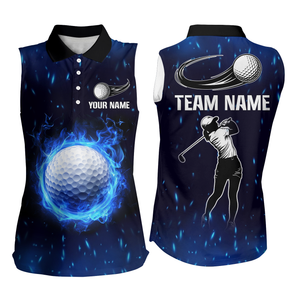 Blue Flame Golf Ball Women Sleeveless Polo Shirt custom team ladies golf apparel, golf gifts for women NQS9244