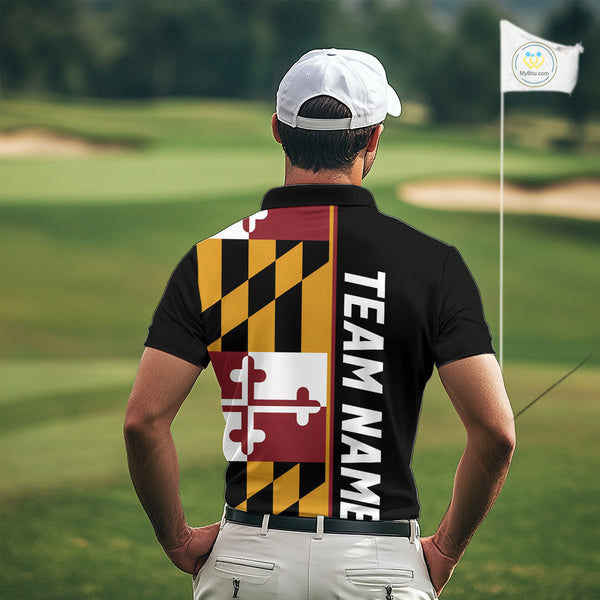 Maryland Flag black Men golf polo shirt Custom Patriotic Mens Golf attire For team, golfing gifts NQS10188