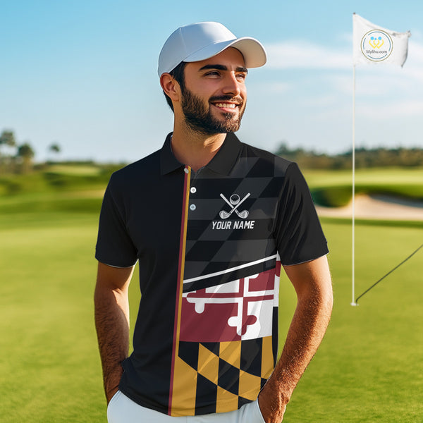 Maryland Flag black Men golf polo shirt Custom Patriotic Mens Golf attire For team, golfing gifts NQS10188