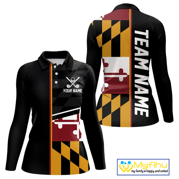 Maryland Flag black Women golf polo shirt Custom Patriotic Ladies Golf attire For team, golfing gifts NQS10188