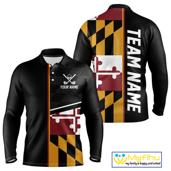 Maryland Flag black Men golf polo shirt Custom Patriotic Mens Golf attire For team, golfing gifts NQS10188