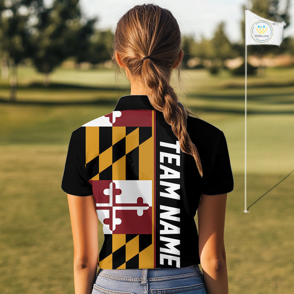 Maryland Flag black Women golf polo shirt Custom Patriotic Ladies Golf attire For team, golfing gifts NQS10188
