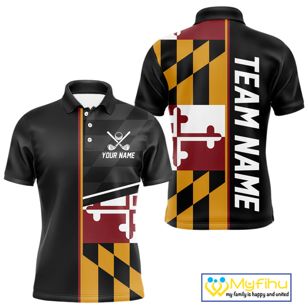 Maryland Flag black Men golf polo shirt Custom Patriotic Mens Golf attire For team, golfing gifts NQS10188