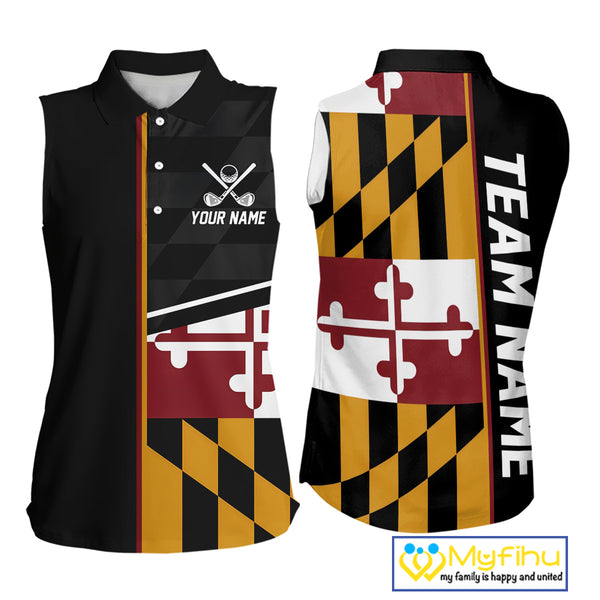 Maryland Flag black Women sleeveless polo shirt Custom Patriotic Ladies Golf attire For team NQS10188
