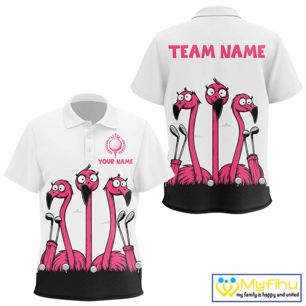 Funny pink flamingo friends white Kid golf polo shirts Custom flamingo golf outfits for Kid NQS10201