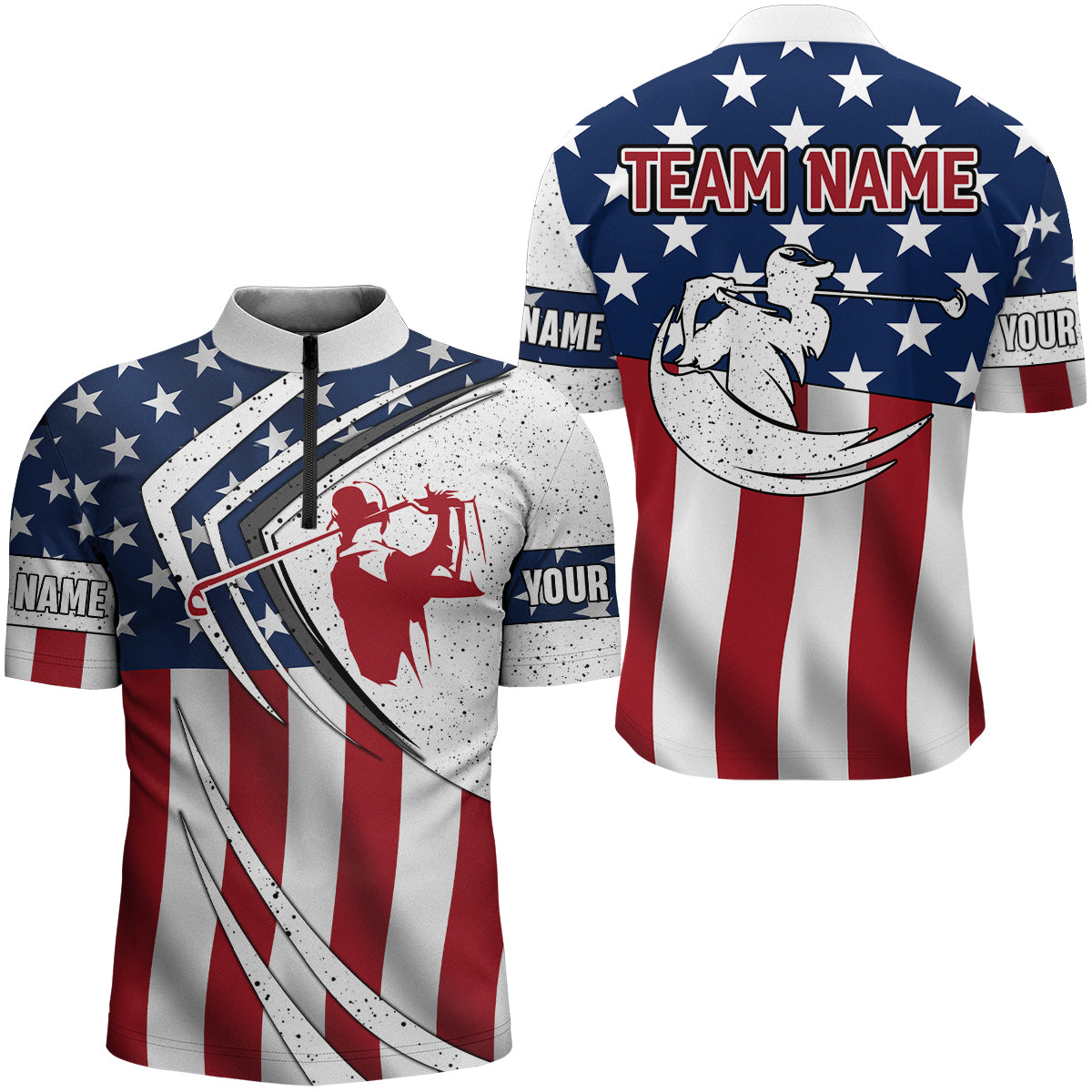 American flag retro Golf Shirts For Men Custom Patriotic Golf Team Jerseys Quarter Zip Shirts NQS6700