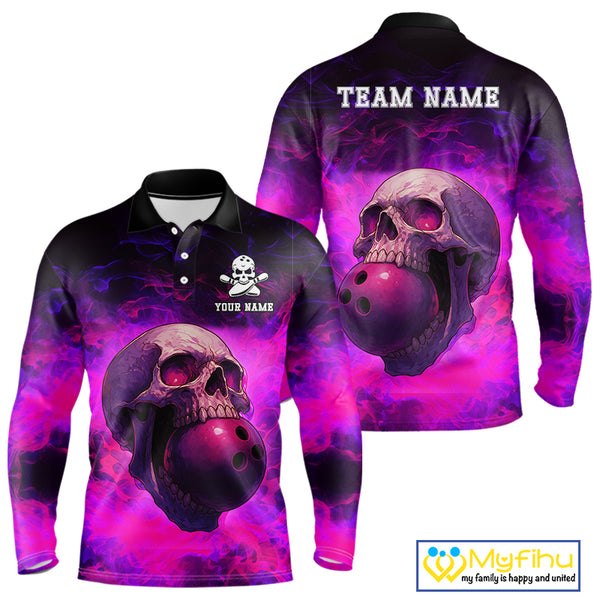 Custom Pink Flame Skull Halloween Bowling Shirts For Men, Personalized Team Bowling Jersey outfit NQS10401
