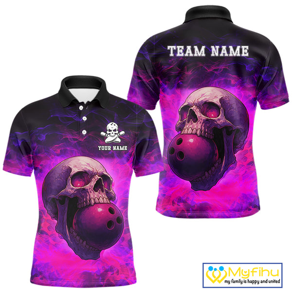 Custom Pink Flame Skull Halloween Bowling Shirts For Men, Personalized Team Bowling Jersey outfit NQS10401