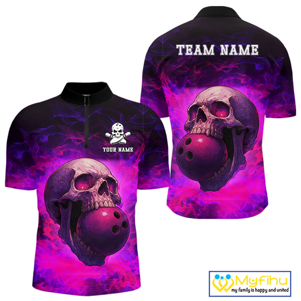 Custom Pink Flame Skull Halloween Bowling Shirts For Men, Personalized Team Bowling Jersey outfit NQS10401