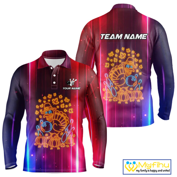 Colorful Neon Autumn Turkey Bowling Shirts for Men Custom Thanksgiving Bowling Team Jerseys NQS10417