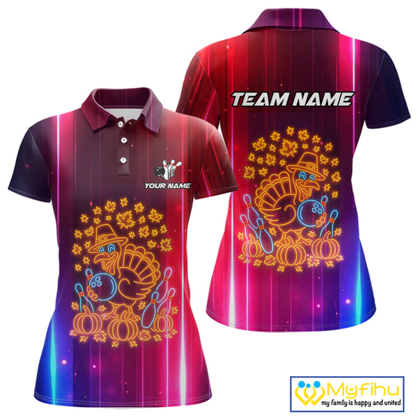 Colorful Neon Autumn Turkey Bowling Shirts for Women Custom Thanksgiving Bowling Team Jerseys NQS10417