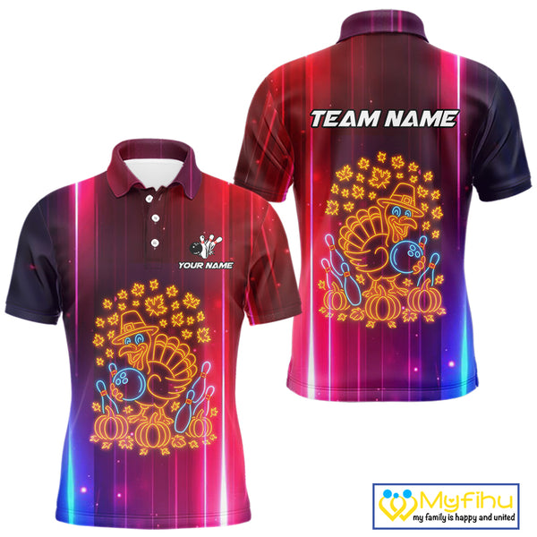 Colorful Neon Autumn Turkey Bowling Shirts for Men Custom Thanksgiving Bowling Team Jerseys NQS10417