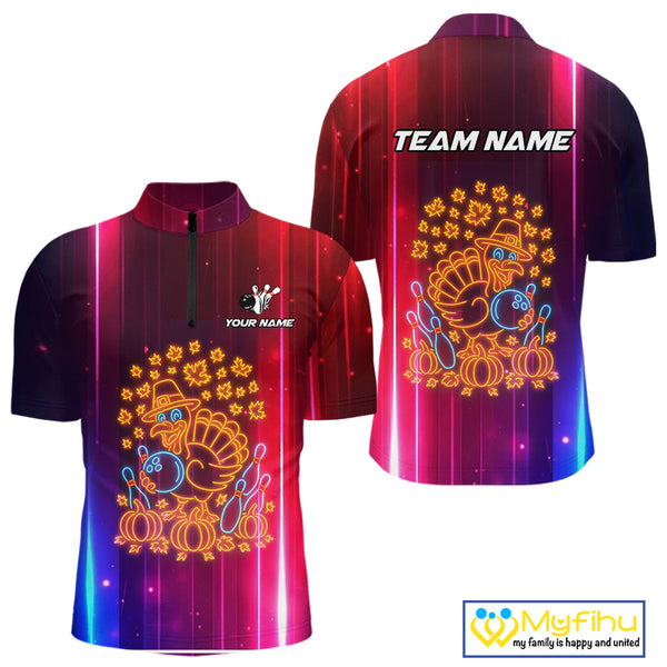 Colorful Neon Autumn Turkey Bowling Shirts for Men Custom Thanksgiving Bowling Team Jerseys NQS10417