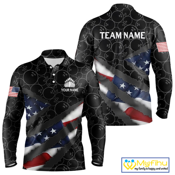 American Flag Mens Bowling Shirt Custom Bowling Jersey for Team Patriotic Bowlers Polo, 1/4 zip Shirt NQS10427