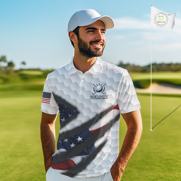 Personalized American Flag Golf polo shirt For Men Custom Patriotic Golf Gifts NQS10428