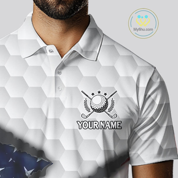 Personalized American Flag Golf polo shirt For Men Custom Patriotic Golf Gifts NQS10428