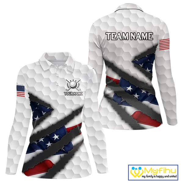 Personalized American Flag Golf polo shirt For Women Custom Patriotic Golf Gifts NQS10428