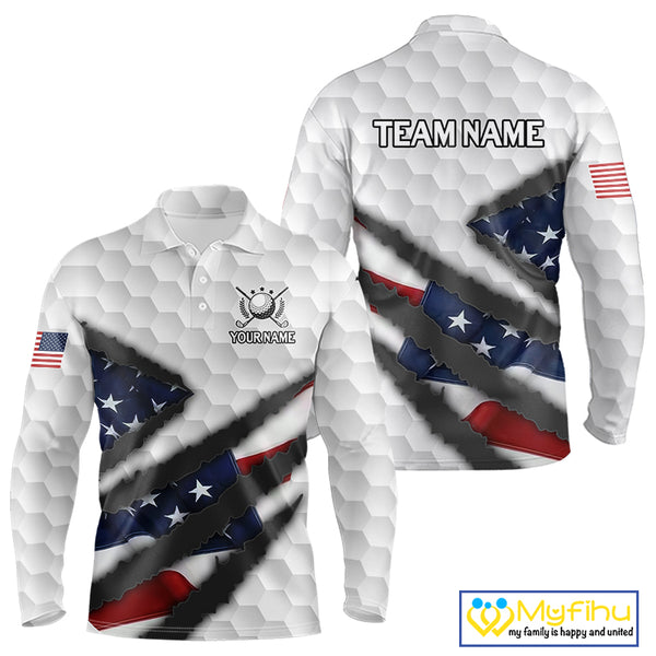 Personalized American Flag Golf polo shirt For Men Custom Patriotic Golf Gifts NQS10428