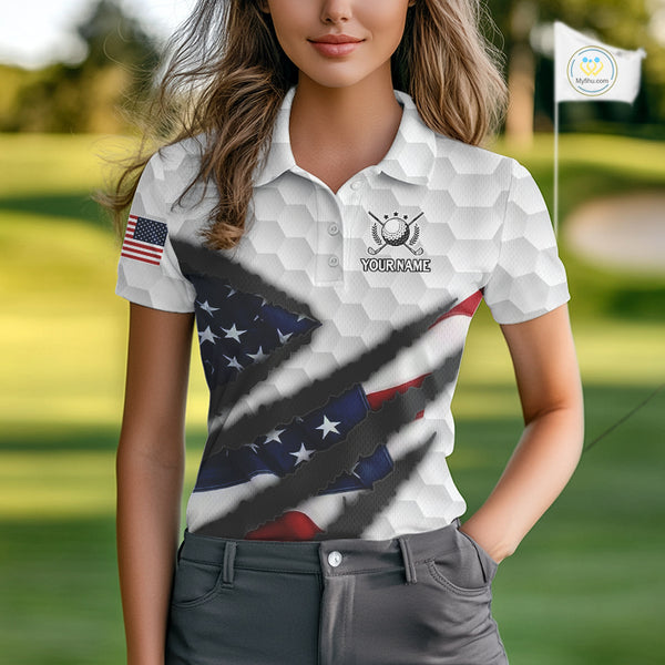 Personalized American Flag Golf polo shirt For Women Custom Patriotic Golf Gifts NQS10428