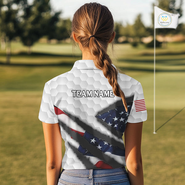 Personalized American Flag Golf polo shirt For Women Custom Patriotic Golf Gifts NQS10428