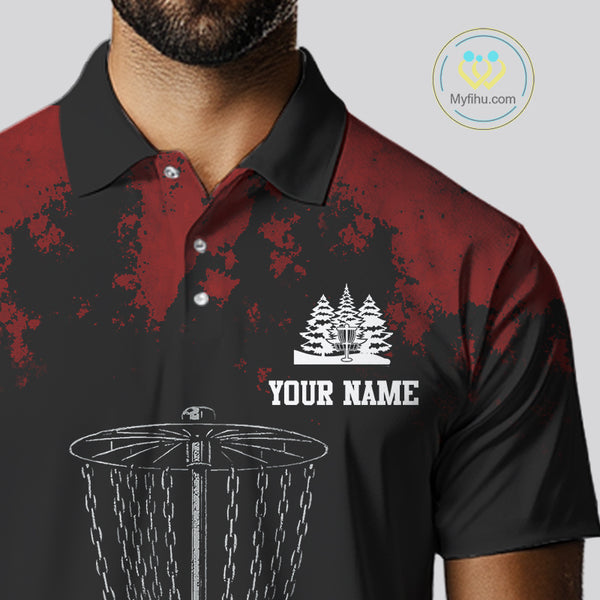 Black and Red Disc golf basket chain Men disc golf polo shirt custom number disc golf outfit for team NQS10438
