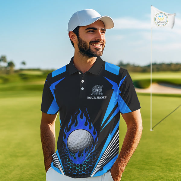 Black and Blue Flame Golf Ball Mens golf polo shirts custom golf attire for men, best golf gifts NQS10448