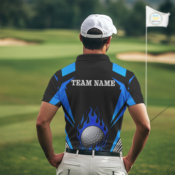 Black and Blue Flame Golf Ball Mens golf polo shirts custom golf attire for men, best golf gifts NQS10448
