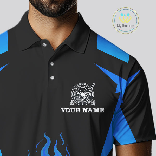 Black and Blue Flame Golf Ball Mens golf polo shirts custom golf attire for men, best golf gifts NQS10448