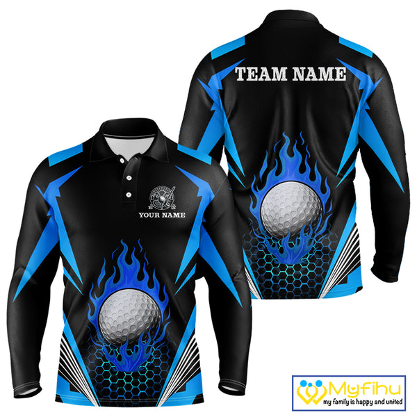 Black and Blue Flame Golf Ball Mens golf polo shirts custom golf attire for men, best golf gifts NQS10448