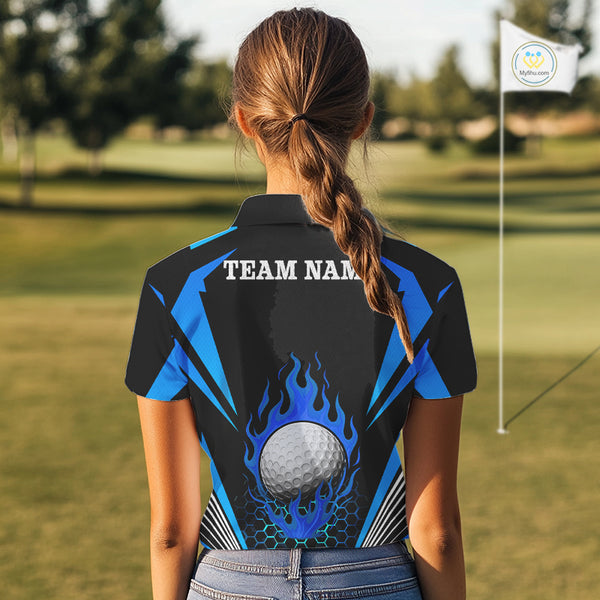 Black and Blue Flame Golf Ball Women golf polo shirts custom golf attire for ladies, best golf gifts NQS10448