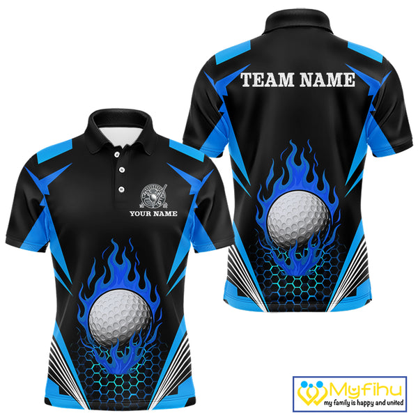 Black and Blue Flame Golf Ball Mens golf polo shirts custom golf attire for men, best golf gifts NQS10448