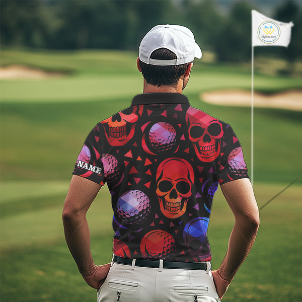 Red Gradient Skull Golf Ball pattern Mens polo golf shirts Custom Halloween golf top for men NQS10511