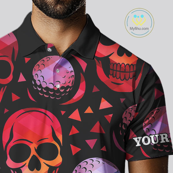 Red Gradient Skull Golf Ball pattern Mens polo golf shirts Custom Halloween golf top for men NQS10511