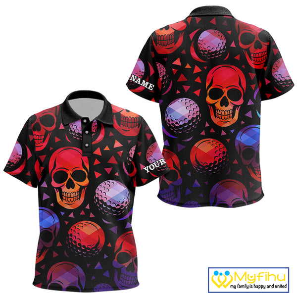 Red Gradient Skull Golf Ball pattern Kid polo golf shirts Custom Halloween golf top for Kid NQS10511