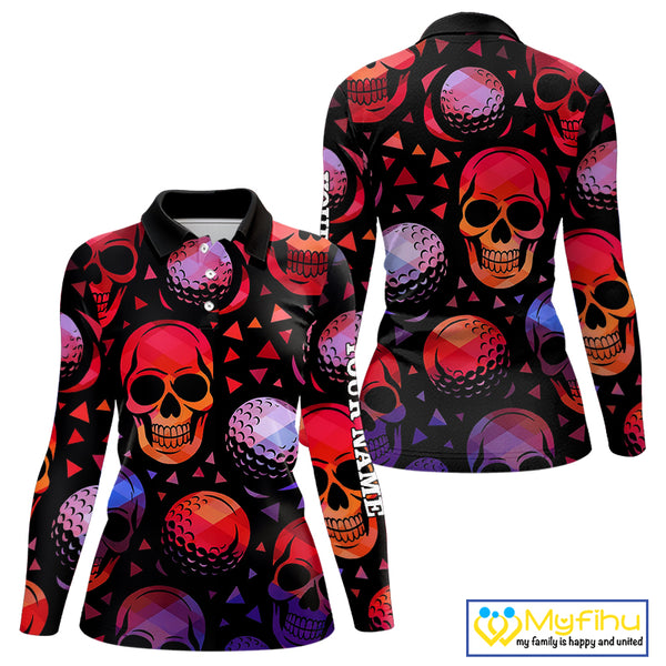 Red Gradient Skull Golf Ball pattern Women polo golf shirts Custom Halloween golf top for ladies NQS10511