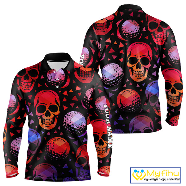 Red Gradient Skull Golf Ball pattern Mens polo golf shirts Custom Halloween golf top for men NQS10511