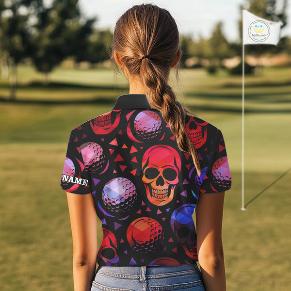 Red Gradient Skull Golf Ball pattern Women polo golf shirts Custom Halloween golf top for ladies NQS10511
