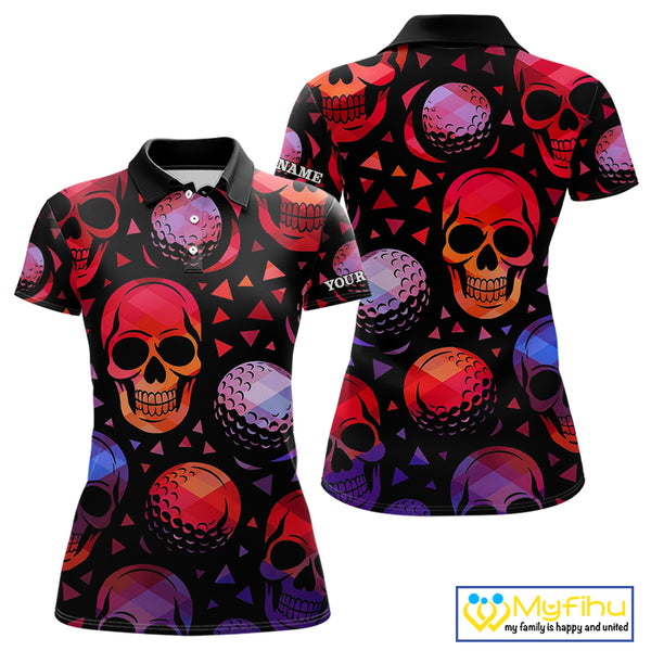 Red Gradient Skull Golf Ball pattern Women polo golf shirts Custom Halloween golf top for ladies NQS10511