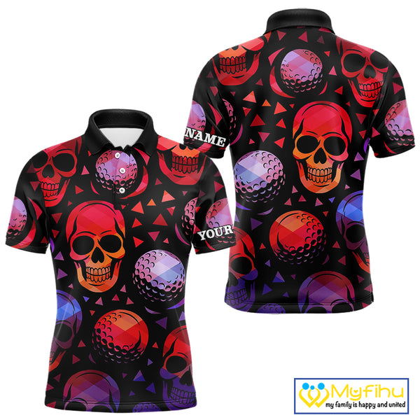 Red Gradient Skull Golf Ball pattern Mens polo golf shirts Custom Halloween golf top for men NQS10511